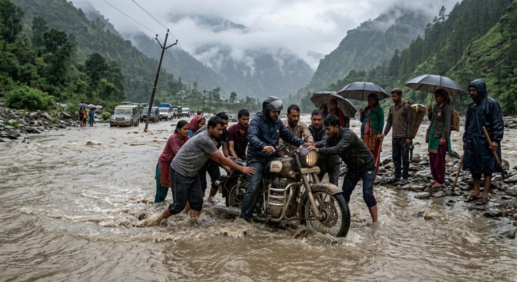 उत्तराखंड में मानसून का कहर: उफनते नालों में जान दांव पर लगाने को मजबूर ग्रामीण, रुद्रप्रयाग में स्कूल बंद